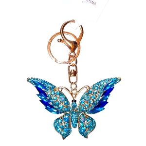 Large Blue Rhinestone Encrusted Boho Chic Large Butterfly Charm